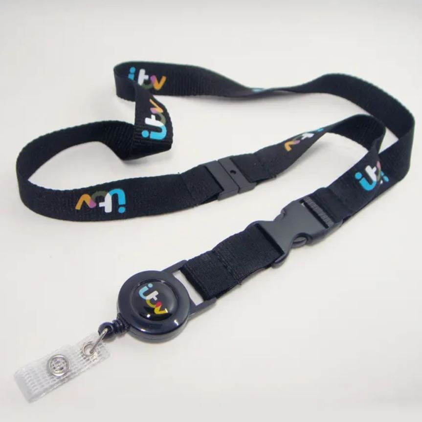 PLYD-TC - Polyester Silkscreen Lanyard with Reel, Breakaway, and Buckle Release