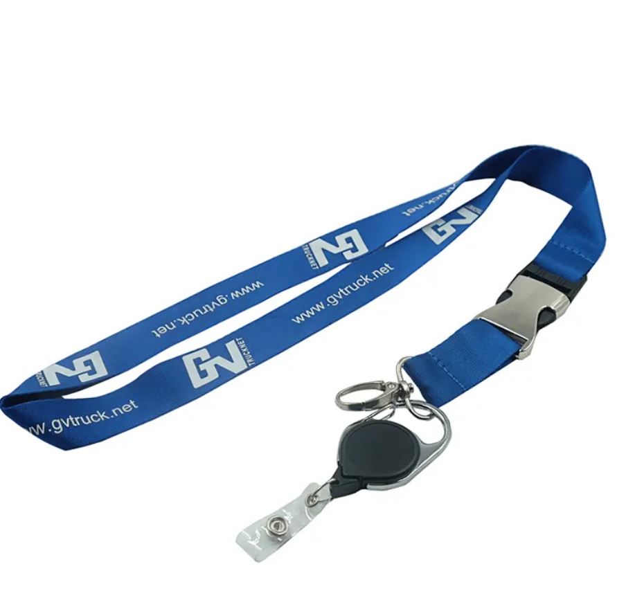PLYD-BRRR - Polyester Silkscreen Lanyard with Buckle Release and Retractable Reel