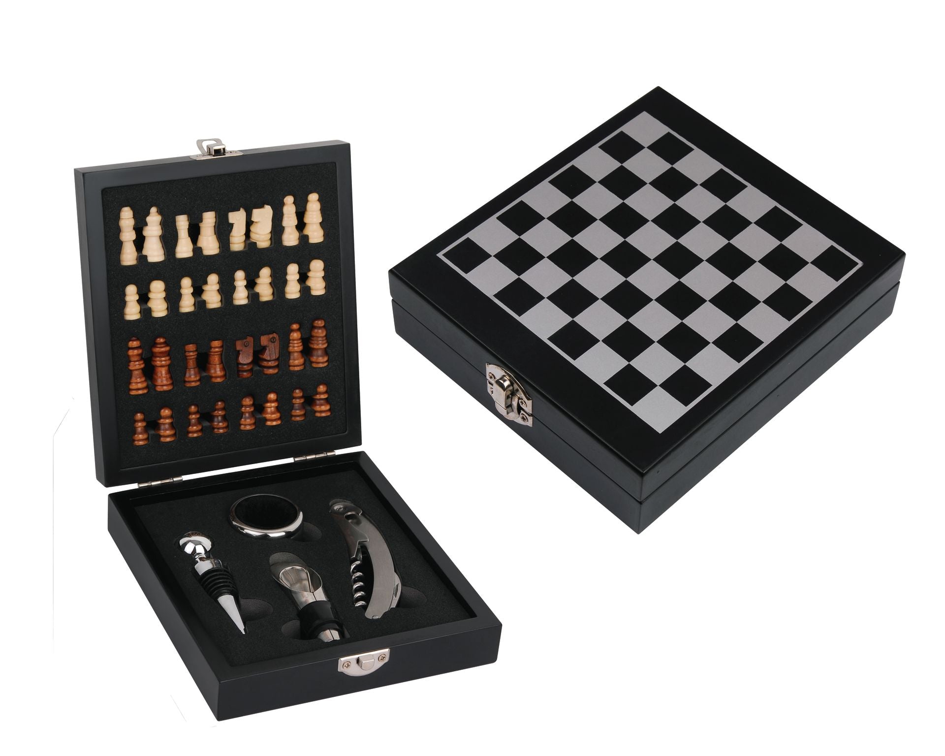 VPS-0008 - Chess Set with 4 Pc Wine Opener & Corkscrew Set