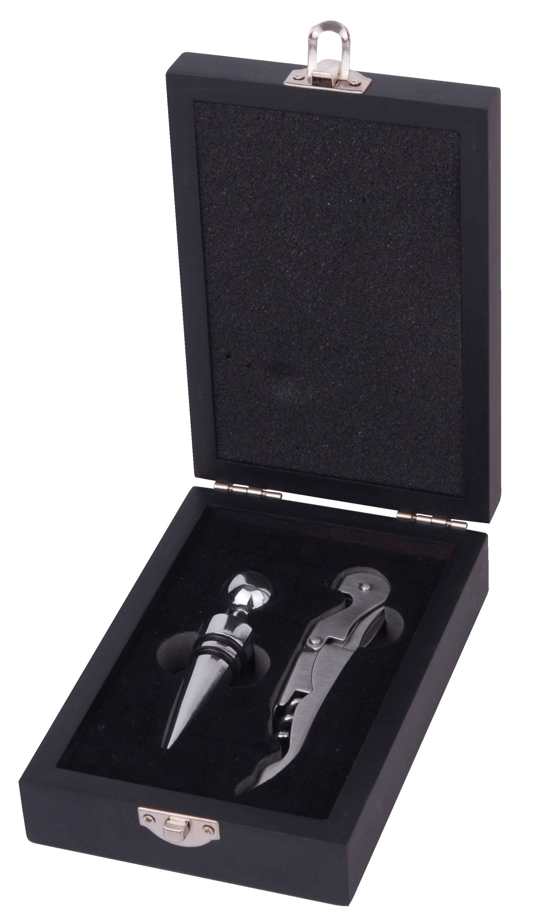 VPS-0010 - Stainless Steel Wine Opener & Stopper Set in a Wood Case