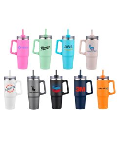 30OZ Double wall SS vacuum mug with handle and straw