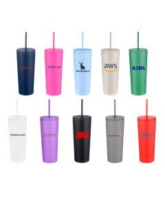 24oz Double wall tumbler with plastic straw