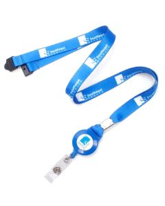 1/2" x 36" Polyester Silkscreen Lanyard with Retractable Reel and Safety Breakaway