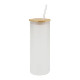 25oz Frosted Glass Tumbler with Bamboo Lid