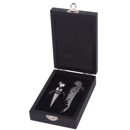 Stainless Steel Wine Opener & Stopper Set in a Wood Case