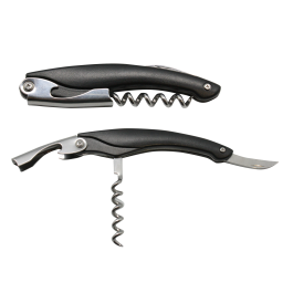 Metal Wine Opener with Corkscrew, Knife, & Black Handle