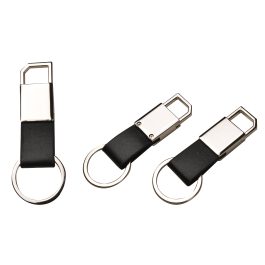 Black Leatherette Metal Clip-On Key Chain