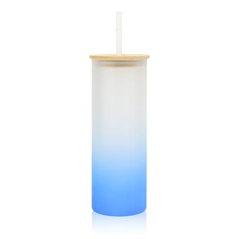 [BLBZ-007- Blue] Ocean 25oz Glass Tumbler with Bamboo Lid (Blue)