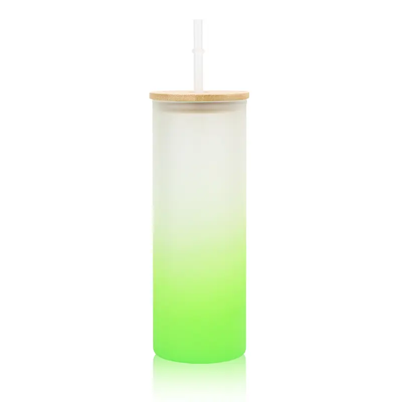 [BLBZ-007- Green] Ocean 25oz Glass Tumbler with Bamboo Lid (Green)