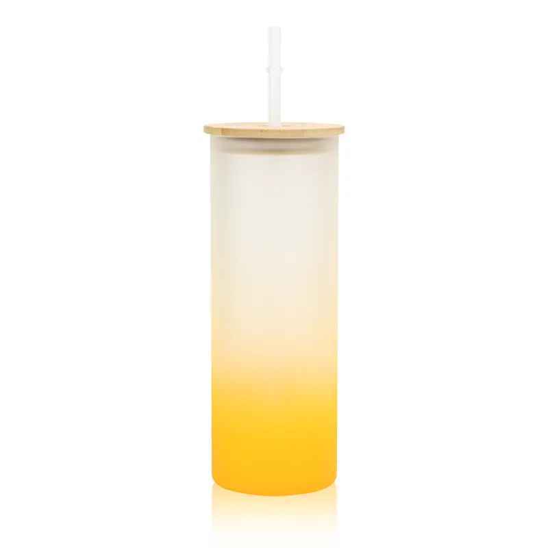 [BLBZ-007- Orange] Ocean 25oz Glass Tumbler with Bamboo Lid (Orange)
