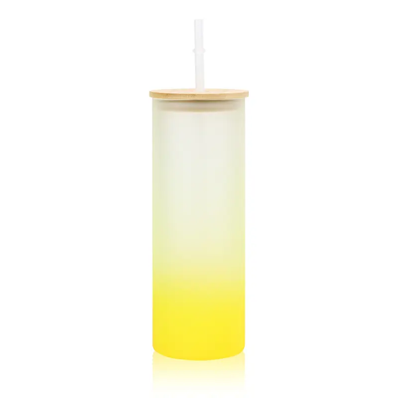 [BLBZ-007- Yellow] Ocean 25oz Glass Tumbler with Bamboo Lid (Yellow)