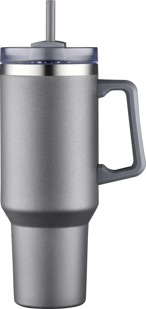 [LS-102- Grey] 40oz Vacuum Insulated  Travel mug with handle and straw (Grey)