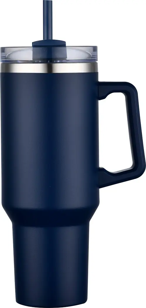 [LS-102- Navy Blue] 40oz Vacuum Insulated  Travel mug with handle and straw (Navy Blue)