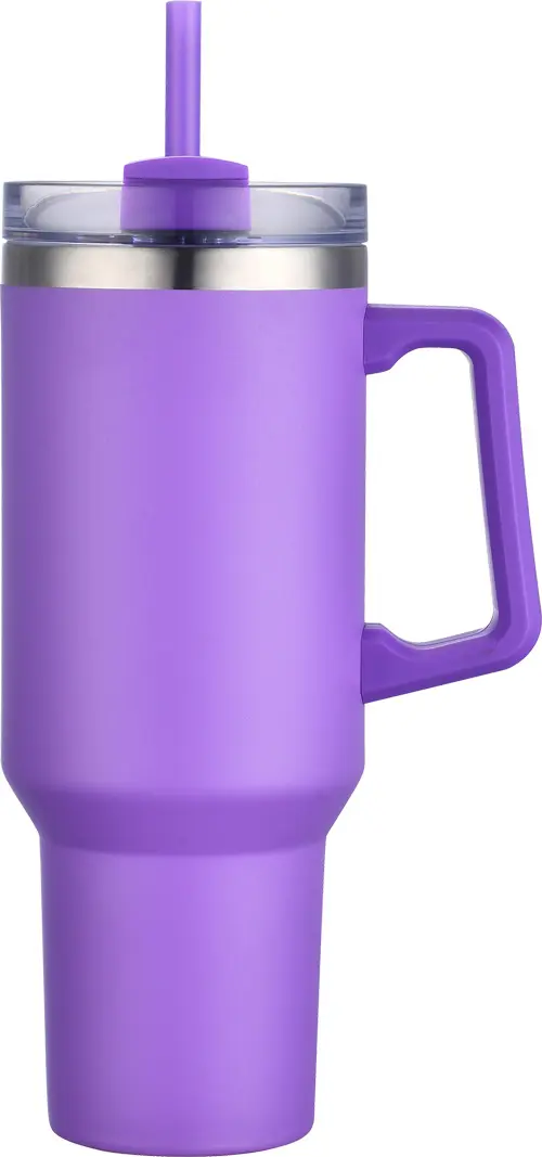 [LS-102- Purple] 40oz Vacuum Insulated  Travel mug with handle and straw (Purple)
