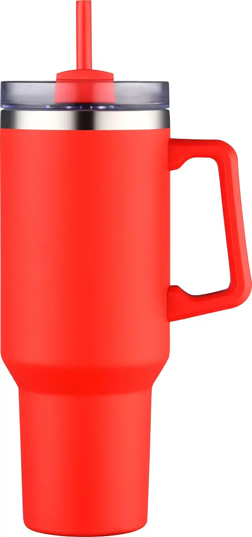 [LS-102- Red] 40oz Vacuum Insulated  Travel mug with handle and straw (Red)