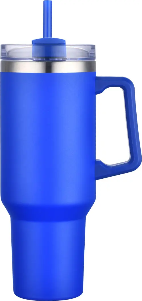 [LS-102- Royal Blue] 40oz Vacuum Insulated  Travel mug with handle and straw (Royal Blue)