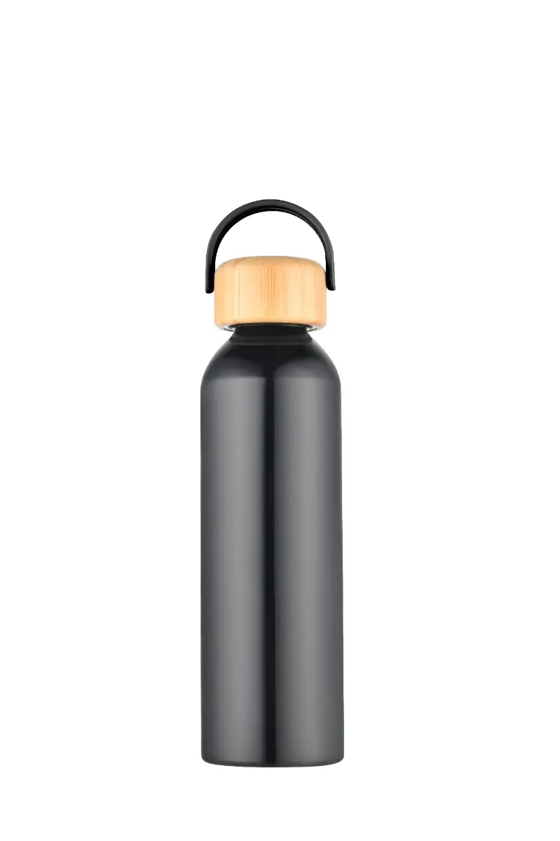 [LS-107- Black] Nogales 24oz Recycled Aluminum Bottle w/ Bamboo Lid (Black)