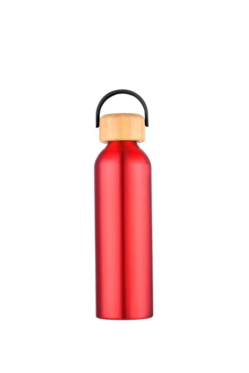 [LS-107- Red] Nogales 24oz Recycled Aluminum Bottle w/ Bamboo Lid (Red)