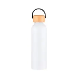 [LS-107- White] Nogales 24oz Recycled Aluminum Bottle w/ Bamboo Lid (White)