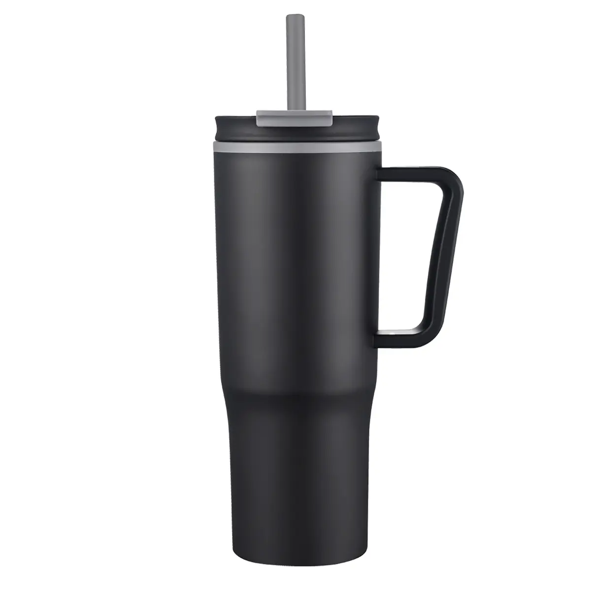 [LS-130C- Black] 30oz Double wall plastic travel mug with handle and straw (Black)