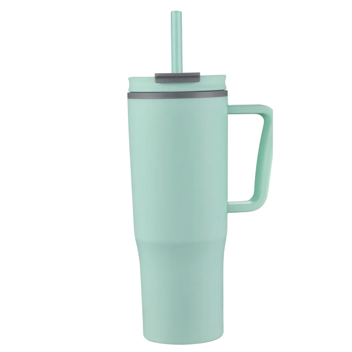 [LS-130C- Light Green] 30oz Double wall plastic travel mug with handle and straw (Light Green)