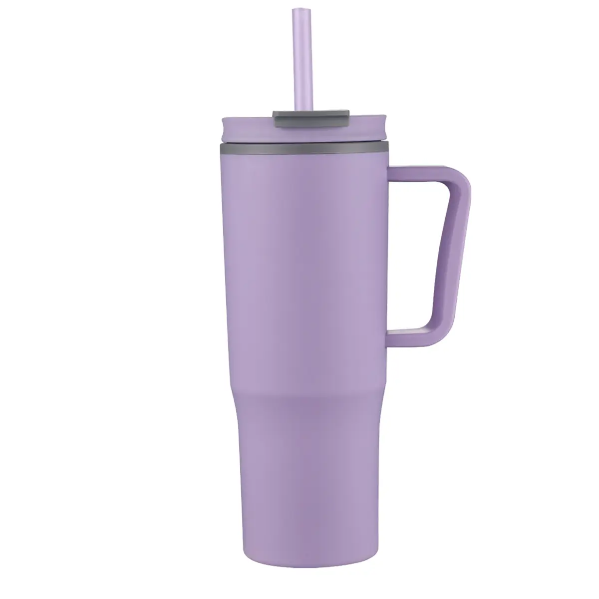 [LS-130C- Purple] 30oz Double wall plastic travel mug with handle and straw (Purple)