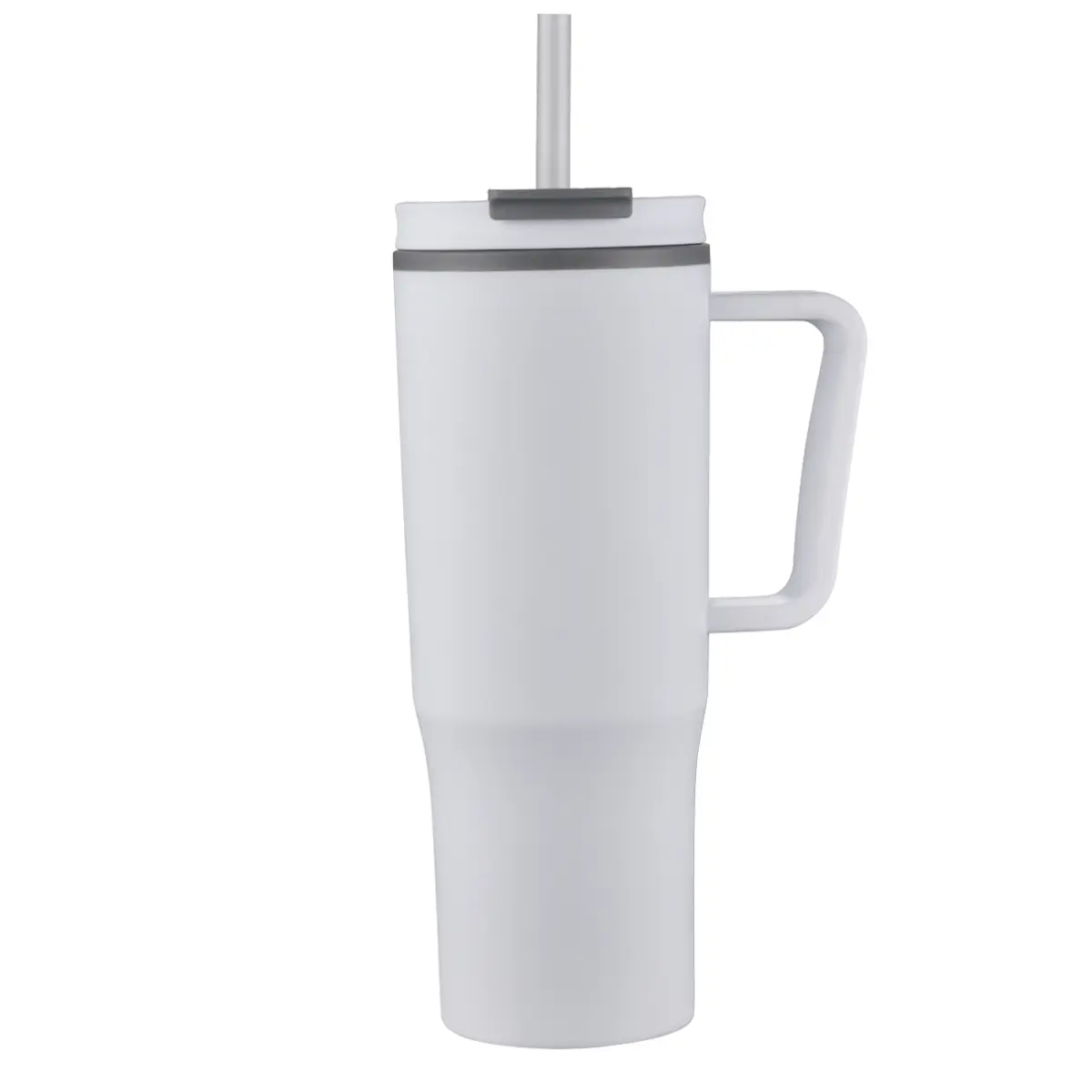 [LS-130C- White] 30oz Double wall plastic travel mug with handle and straw (White)