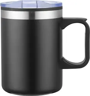 [LS-205AP- Black] 14oz Double Wall Camping Mug w/ Handle (Black)