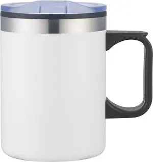 [LS-205AP- White] 14oz Double Wall Camping Mug w/ Handle (White)