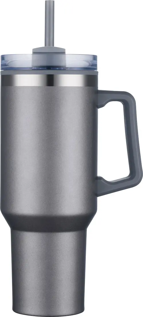 [LS-202A- Grey] 40oz Double wall Insulated travel mug with handle and straw. PP liner, SS outer with painting (Grey)
