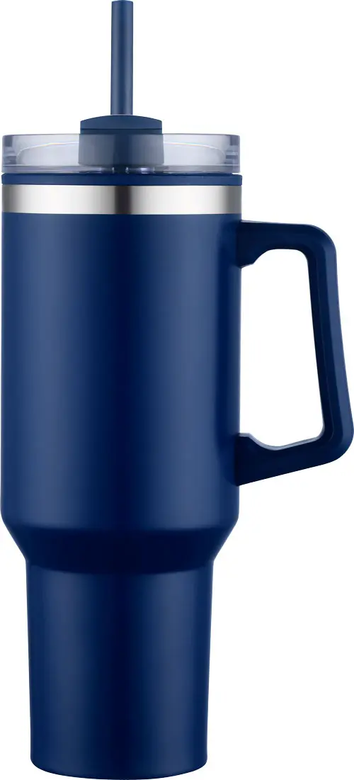 [LS-202A- Navy Blue] 40oz Double wall Insulated travel mug with handle and straw. PP liner, SS outer with painting (Navy Blue)