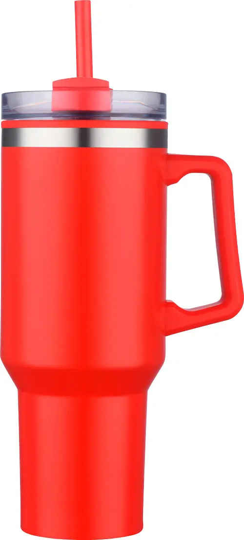 [LS-202A- Red] 40oz Double wall Insulated travel mug with handle and straw. PP liner, SS outer with painting (Red)