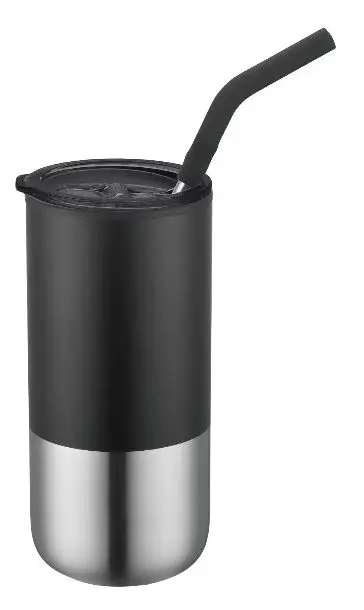 [LS-228AP- Black] 16oz Double Wall Tumbler with Straw (Black)