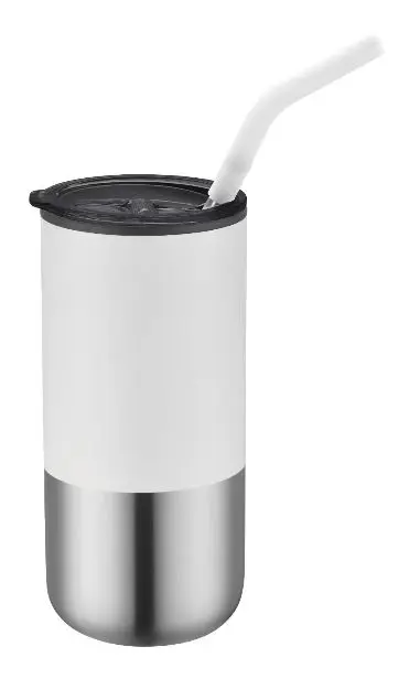 [LS-228AP- White] 16oz Double Wall Tumbler with Straw (White)