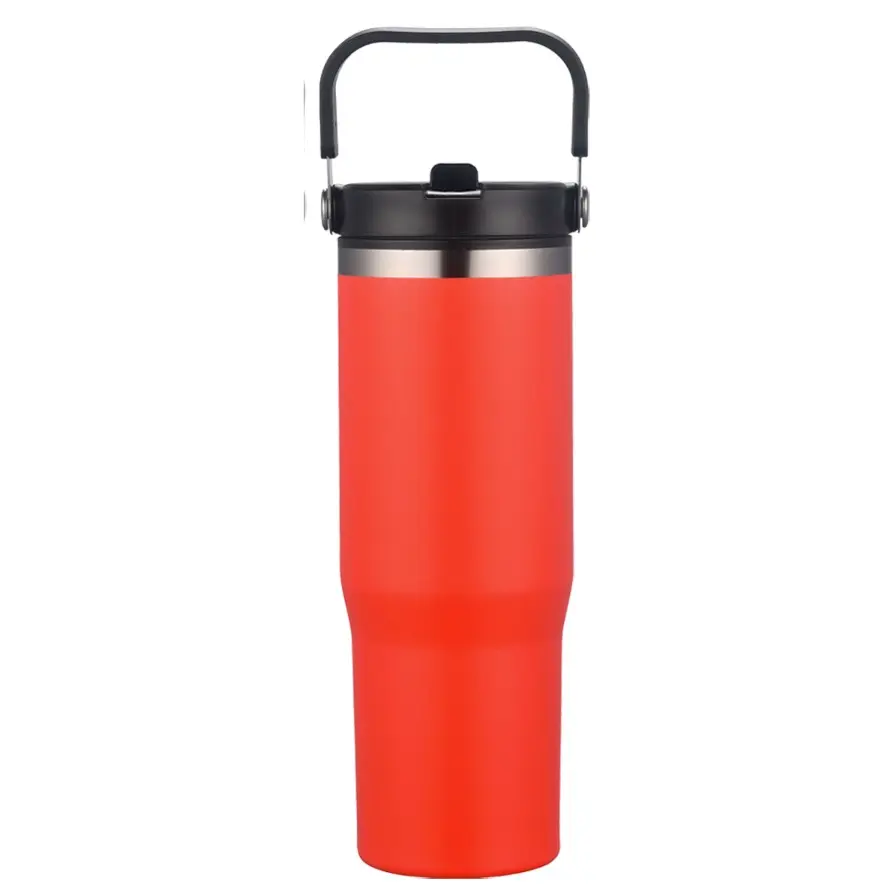 [LS-123AP-Red] 30oz Double Wall tumbler with carrier. Plastic inner, SS outer with powder coating (Red)