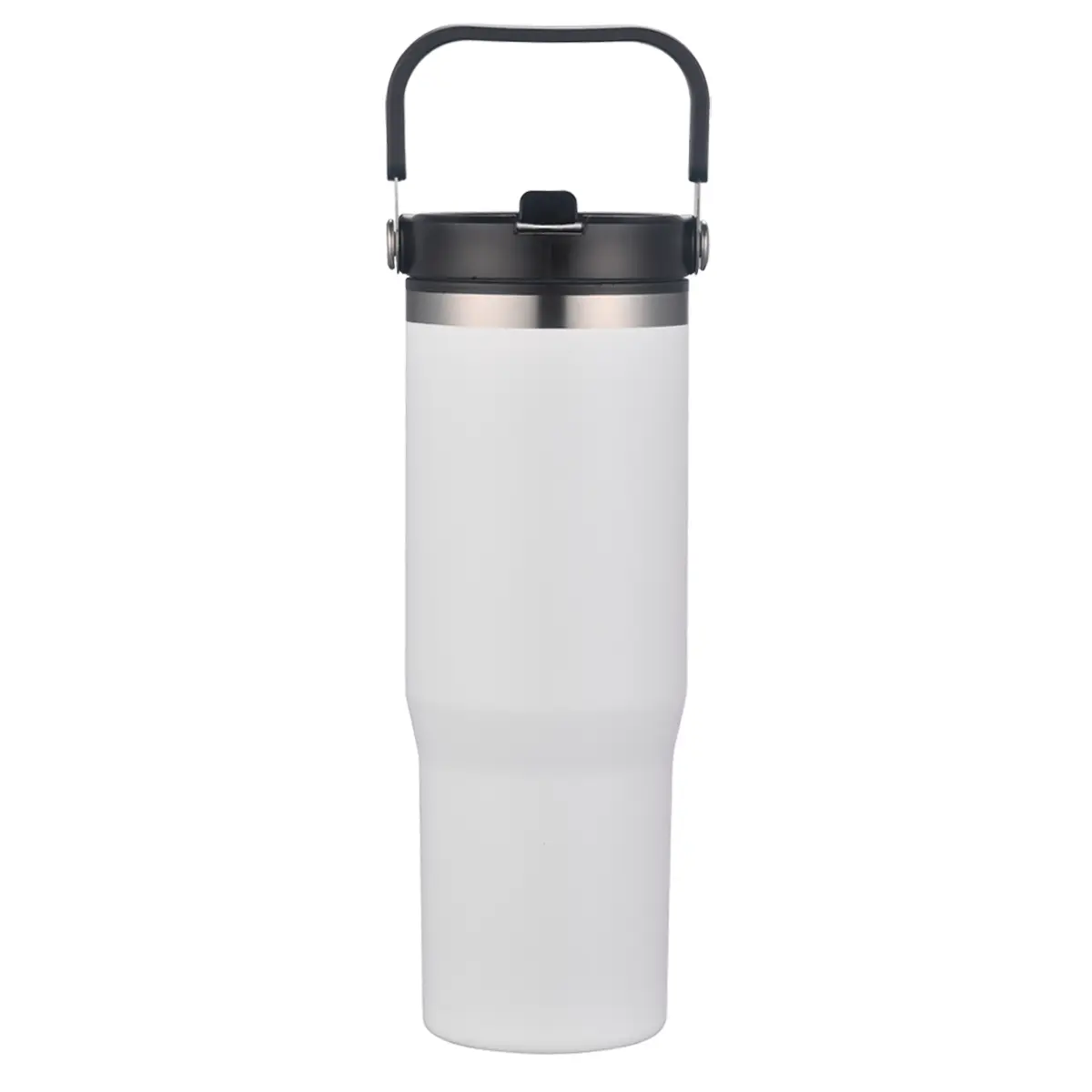 [LS-123AP-White] 30oz Double Wall tumbler with carrier. Plastic inner, SS outer with powder coating (White)