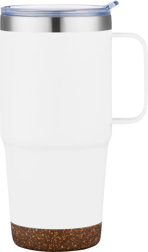 [LS-278- White] 24oz Stainless Steel Travel Mug with Cork Bottom (White)
