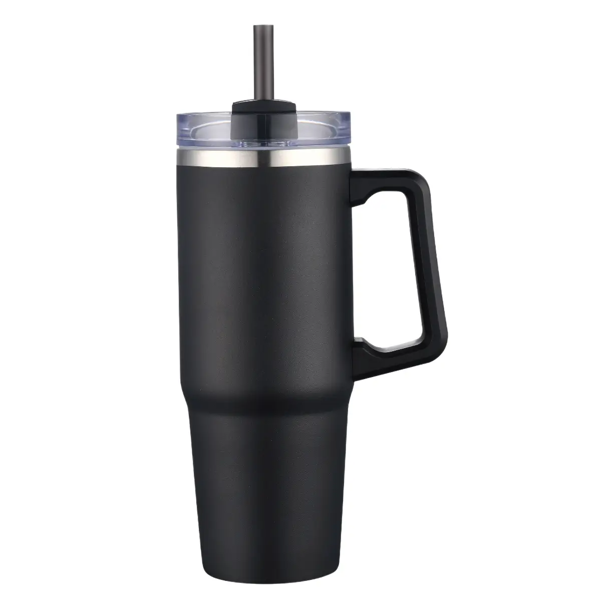 [LS-303- Black] 30OZ Double wall SS vacuum mug with handle and straw (Black)