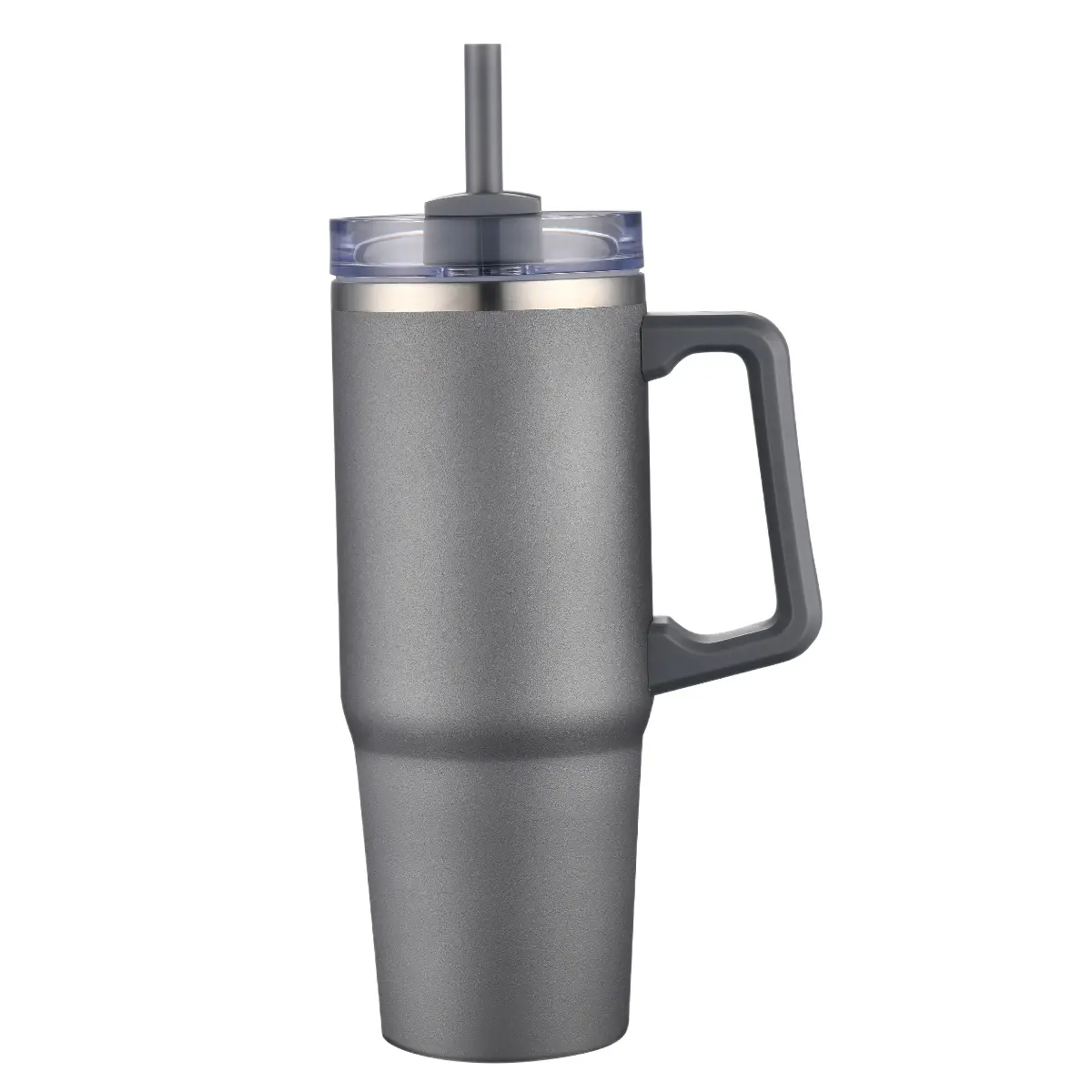 [LS-303- Gray] 30OZ Double wall SS vacuum mug with handle and straw (Gray)