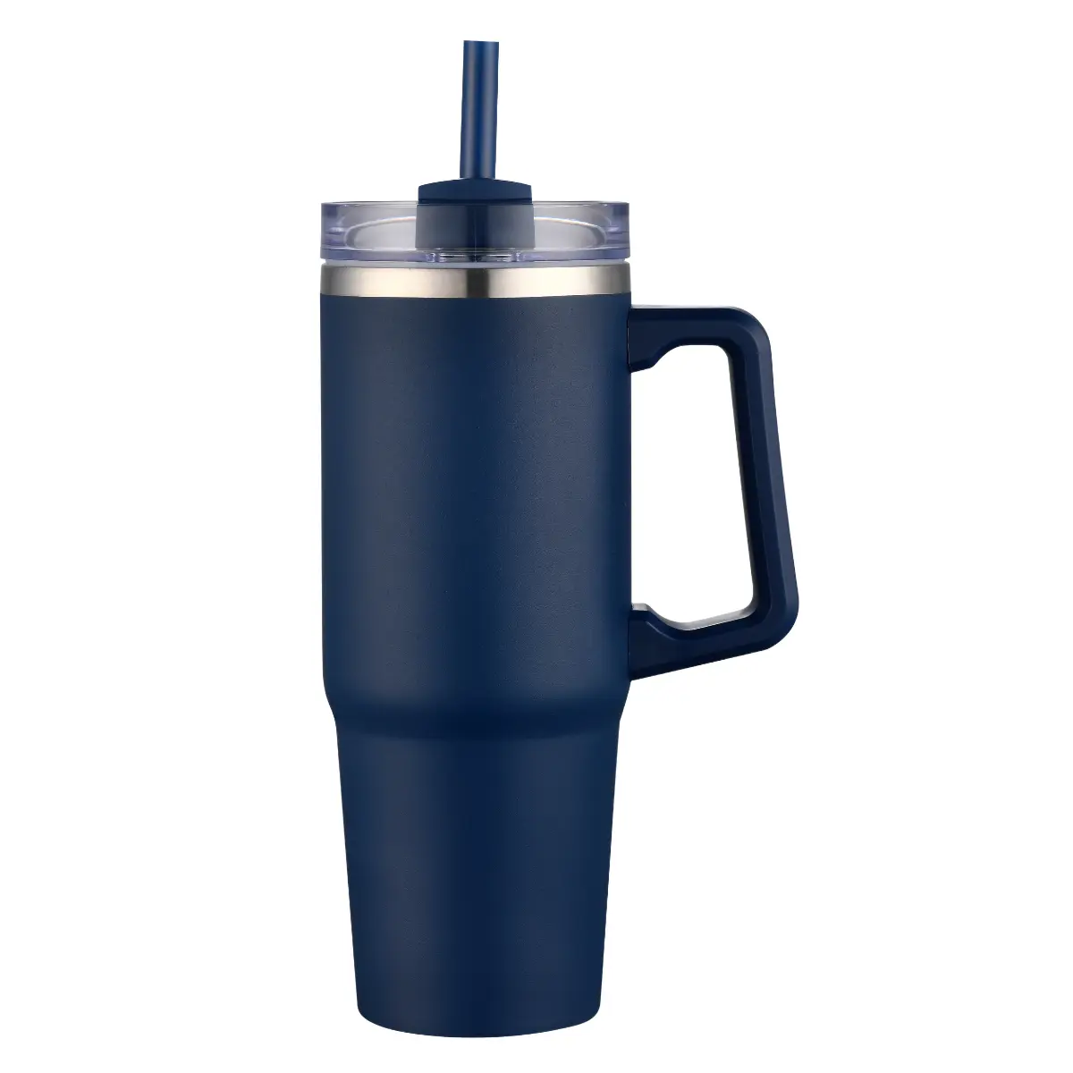 [LS-303- Navy] 30OZ Double wall SS vacuum mug with handle and straw (Navy)