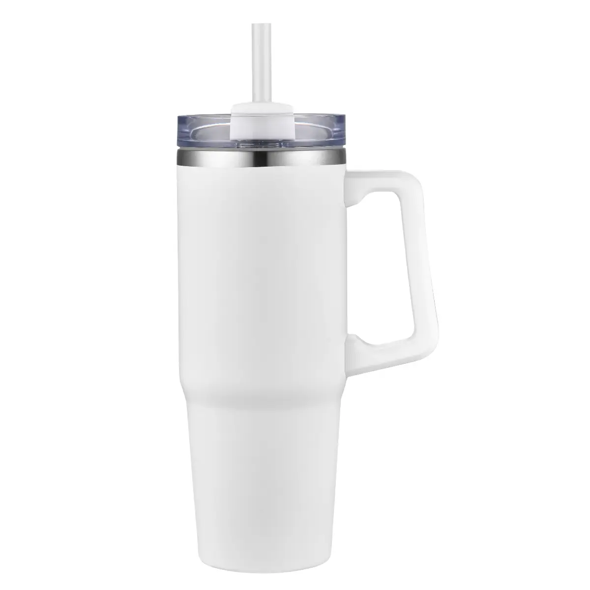 [LS-303- White] 30OZ Double wall SS vacuum mug with handle and straw (White)