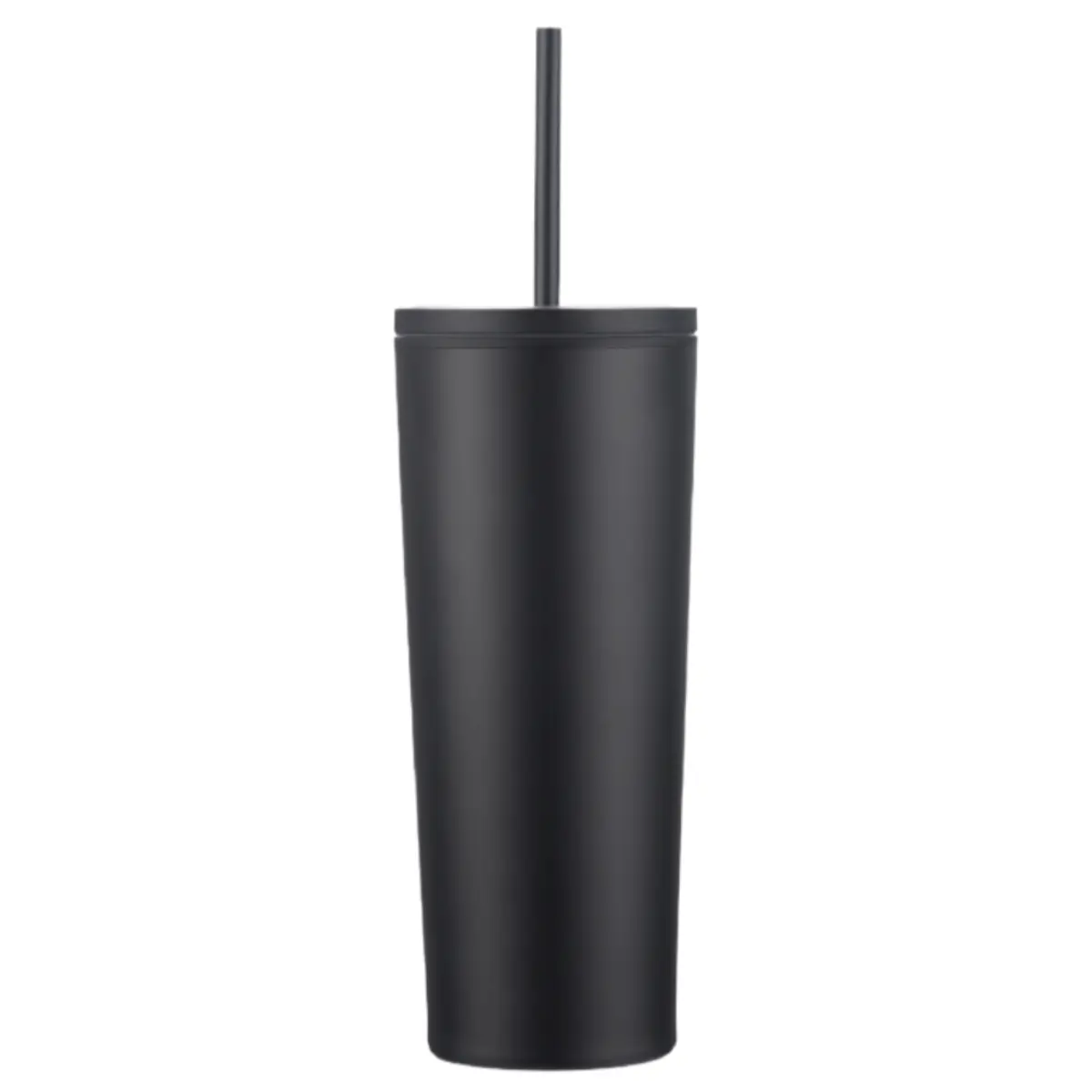 [LS-508AP- Black] 24oz Double wall tumbler with plastic straw (Black)
