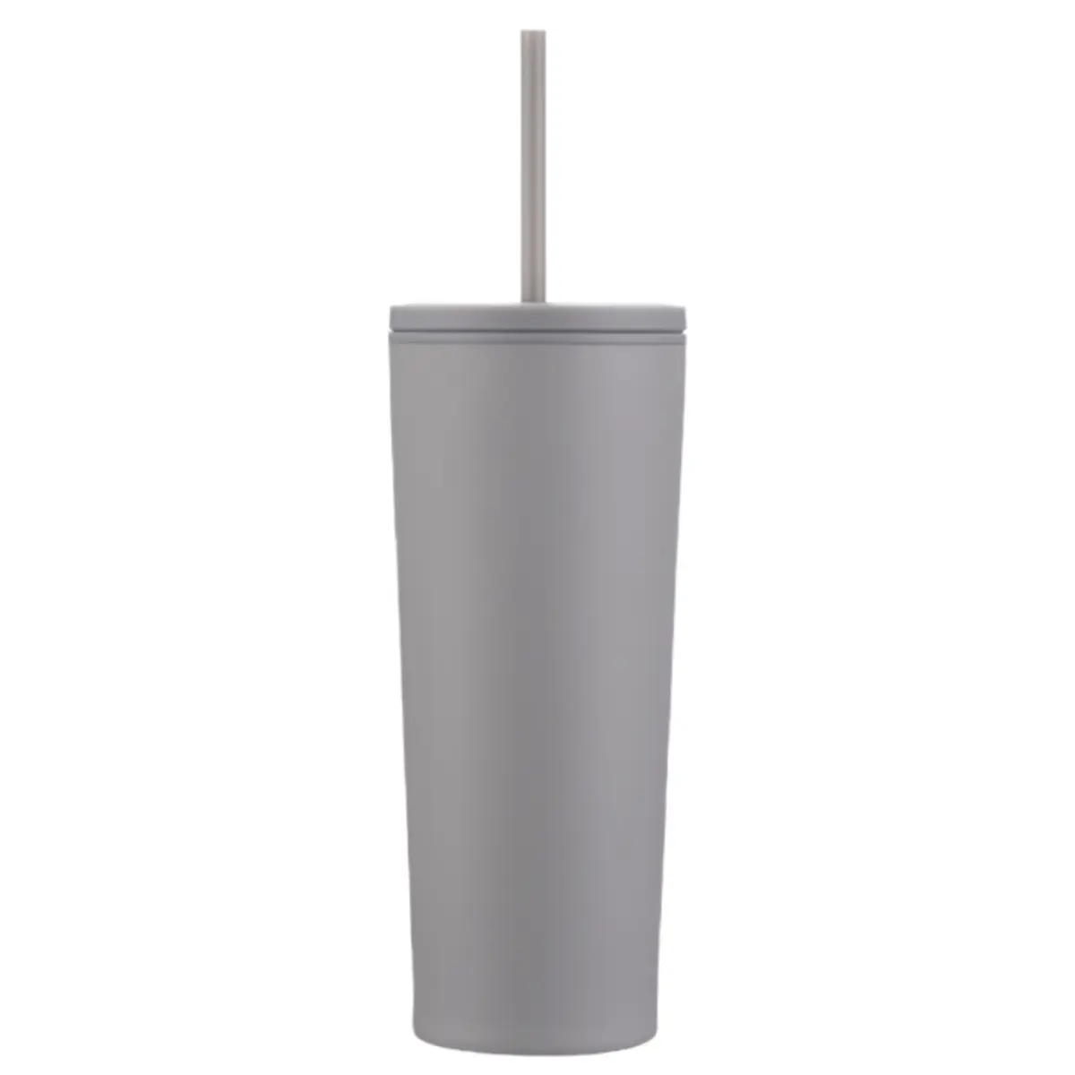 [LS-508AP- Gray] 24oz Double wall tumbler with plastic straw (Gray)