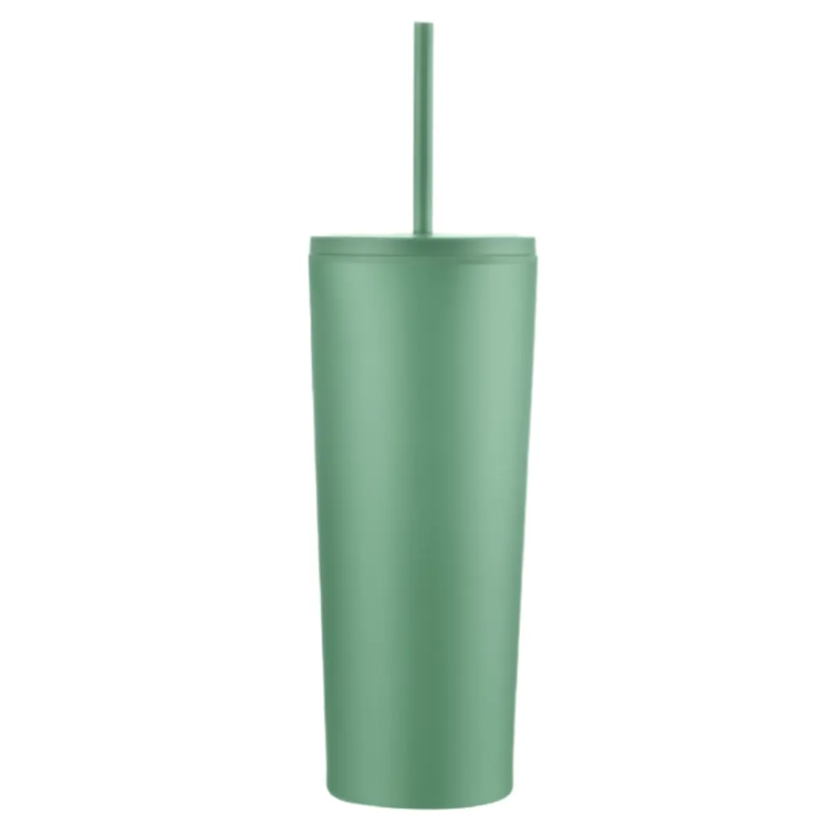 [LS-508AP- Green] 24oz Double wall tumbler with plastic straw (Green)