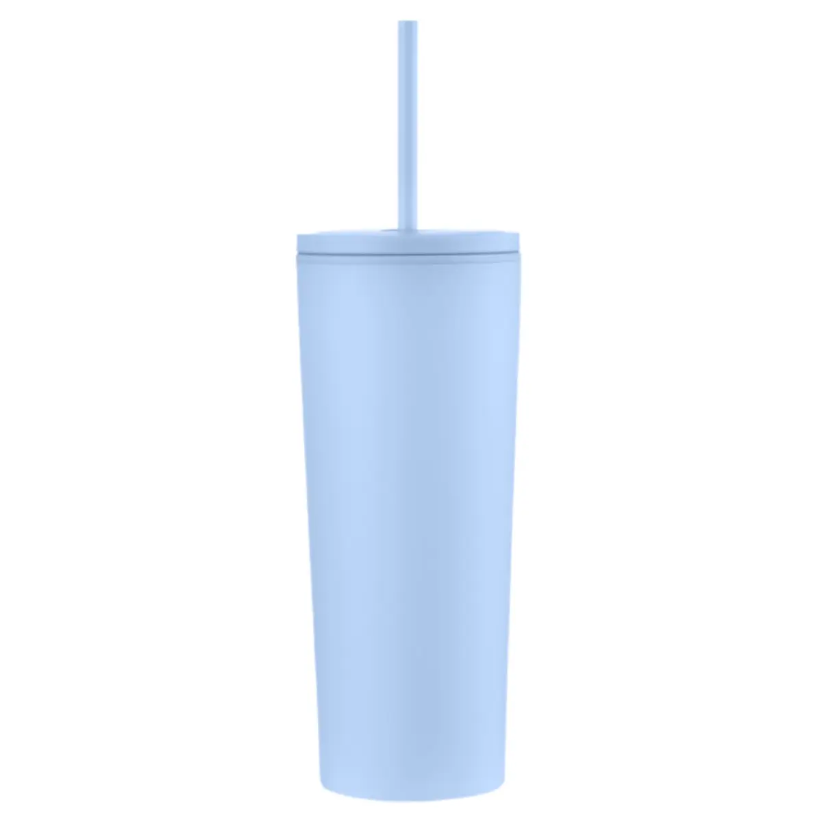 [LS-508AP- Light Blue] 24oz Double wall tumbler with plastic straw (Light Blue)