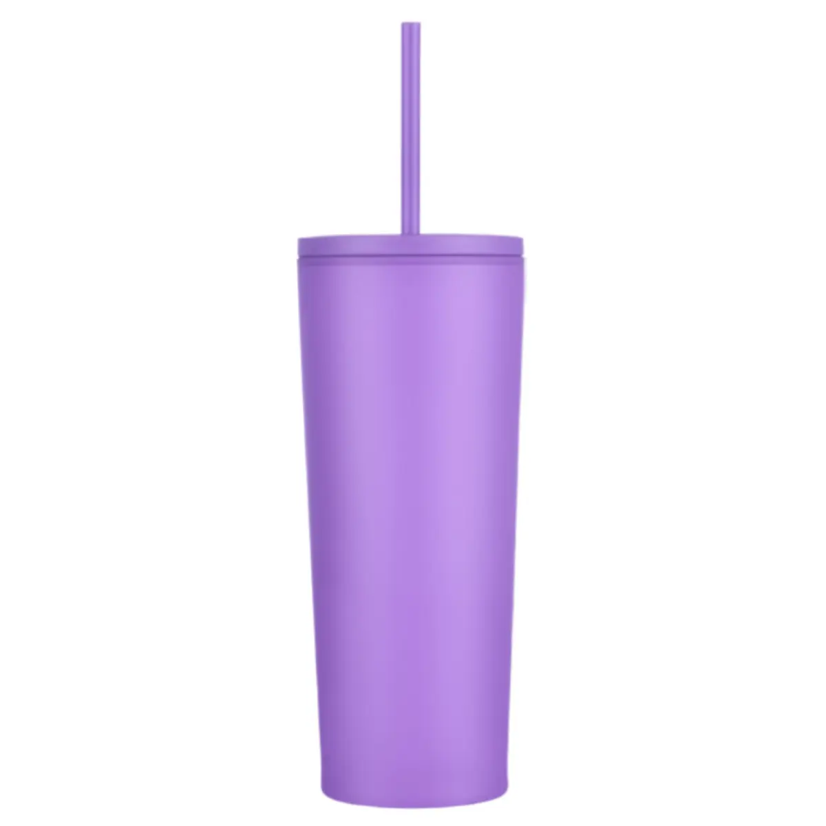 [LS-508AP- Purple] 24oz Double wall tumbler with plastic straw (Purple)