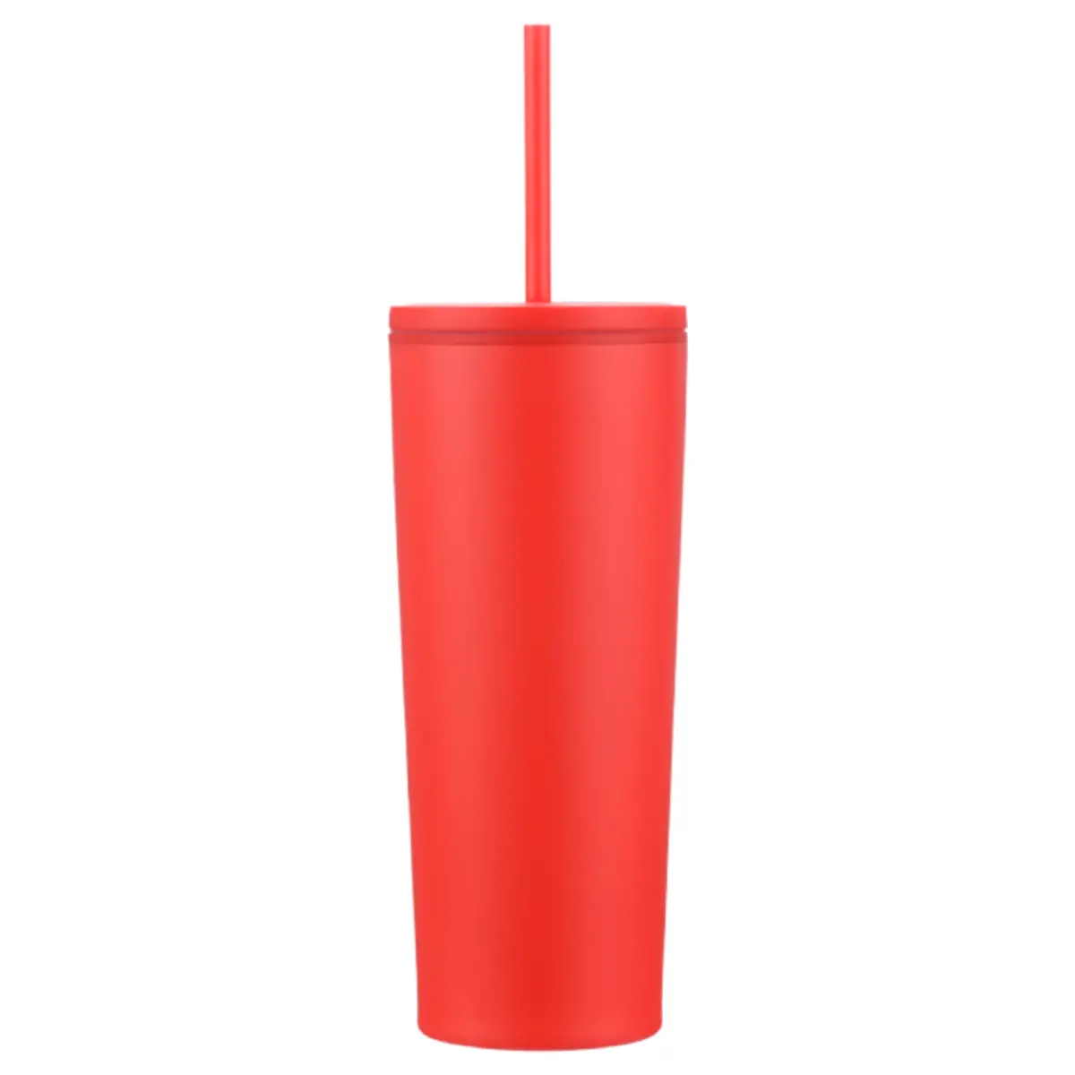 [LS-508AP- Red] 24oz Double wall tumbler with plastic straw (Red)