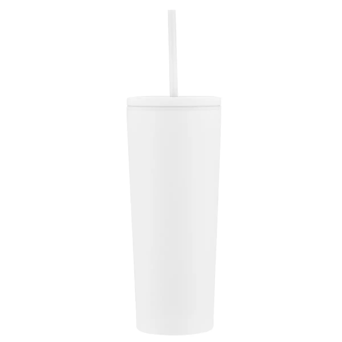 [LS-508AP- White] 24oz Double wall tumbler with plastic straw (White)