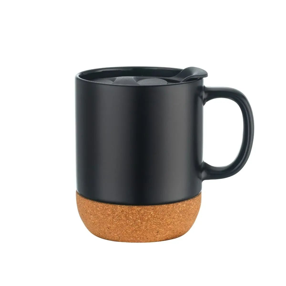 [LS-566- Black] 12OZ cork base ceramic mug with lid (Black)