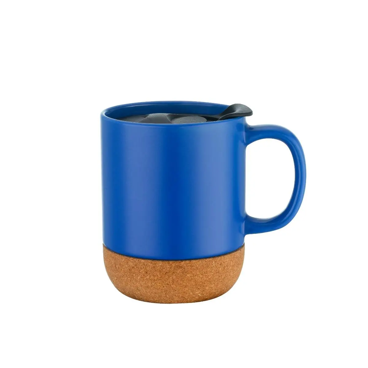 [LS-566- Blue] 12OZ cork base ceramic mug with lid (Blue)